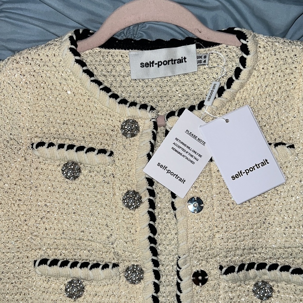 $390Self Portrait tweed embellished jacket Size SMALL - Picture 3 of 5